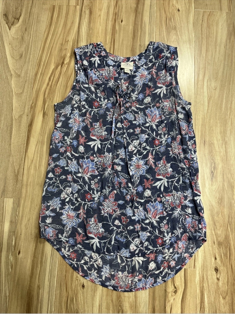 St. John's Bay Navy Floral Tie-Front Sleeveless Top